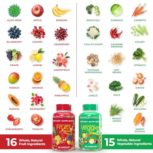 Balance of Nature Fruits and Veggies - Whole Food Supplement with Superfood Fruits and Vegetables for Women, Men, and Kids - 90 Fruit Capsules