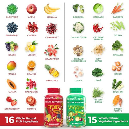 Balance of Nature Fruits and Veggies - Whole Food Supplement with Superfood Fruits and Vegetables for Women, Men, and Kids - 90 Fruit Capsules