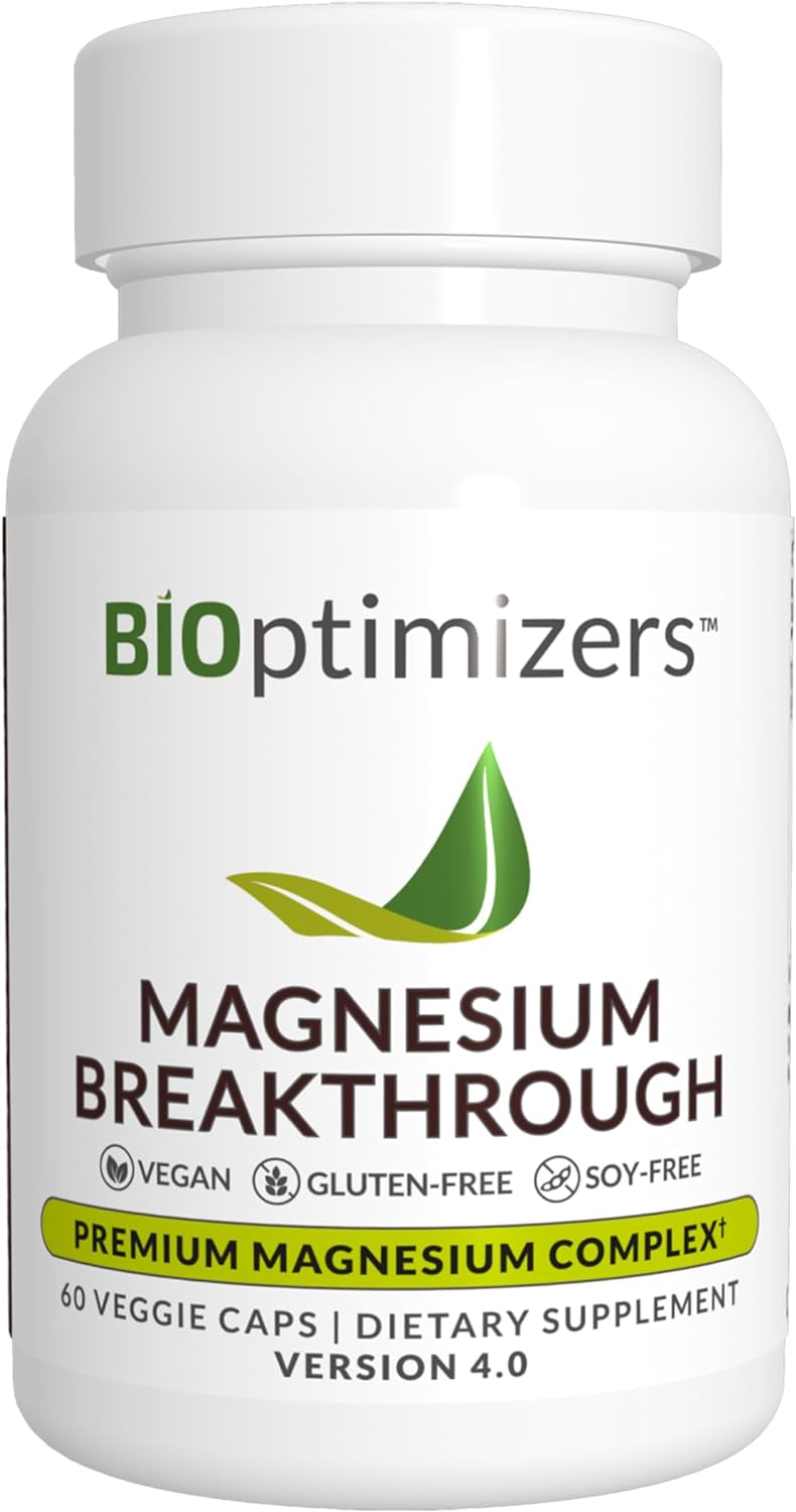 BiOptimizers Magnesium Breakthrough Supplement 4.0 - Has 7 Forms of Magnesium: Glycinate, Malate, Citrate, and More - Natural Sleep and Brain Supplement - 60 Capsules