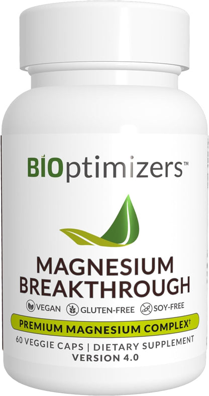 BiOptimizers Magnesium Breakthrough Supplement 4.0 - Has 7 Forms of Magnesium: Glycinate, Malate, Citrate, and More - Natural Sleep and Brain Supplement - 60 Capsules