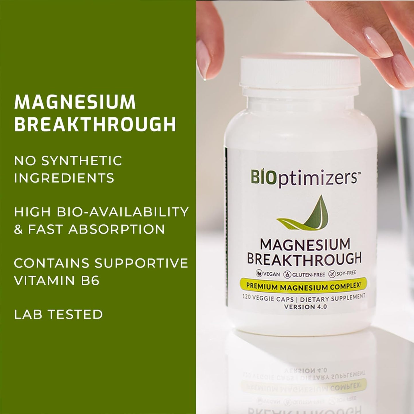 BiOptimizers Magnesium Breakthrough Supplement 4.0 - Has 7 Forms of Magnesium: Glycinate, Malate, Citrate, and More - Natural Sleep and Brain Supplement - 60 Capsules