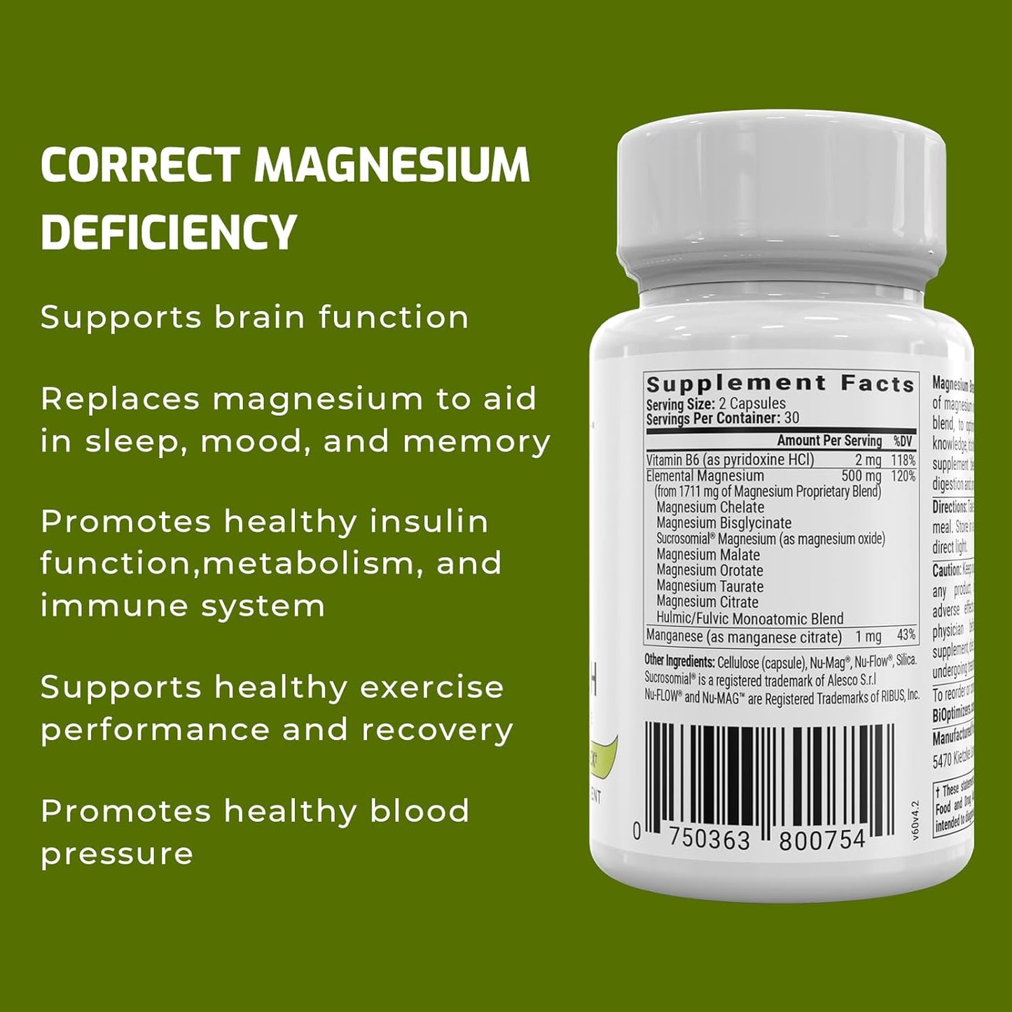 BiOptimizers Magnesium Breakthrough Supplement 4.0 - Has 7 Forms of Magnesium: Glycinate, Malate, Citrate, and More - Natural Sleep and Brain Supplement - 60 Capsules