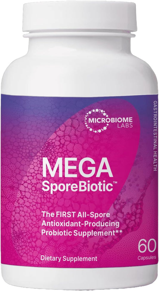 Microbiome Labs MegaSporeBiotic Probiotics for Women & Men - Spore Based Probiotic Nutritional Supplements for Digestive & Gut Health Support - Shelf Stable & Travel-Friendly (60 Capsules)