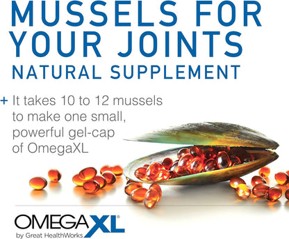 OmegaXL Joint Support Supplement - Natural Muscle Support, Green Lipped Mussel Oil, Soft Gel Pills, Drug-Free, 120 Count