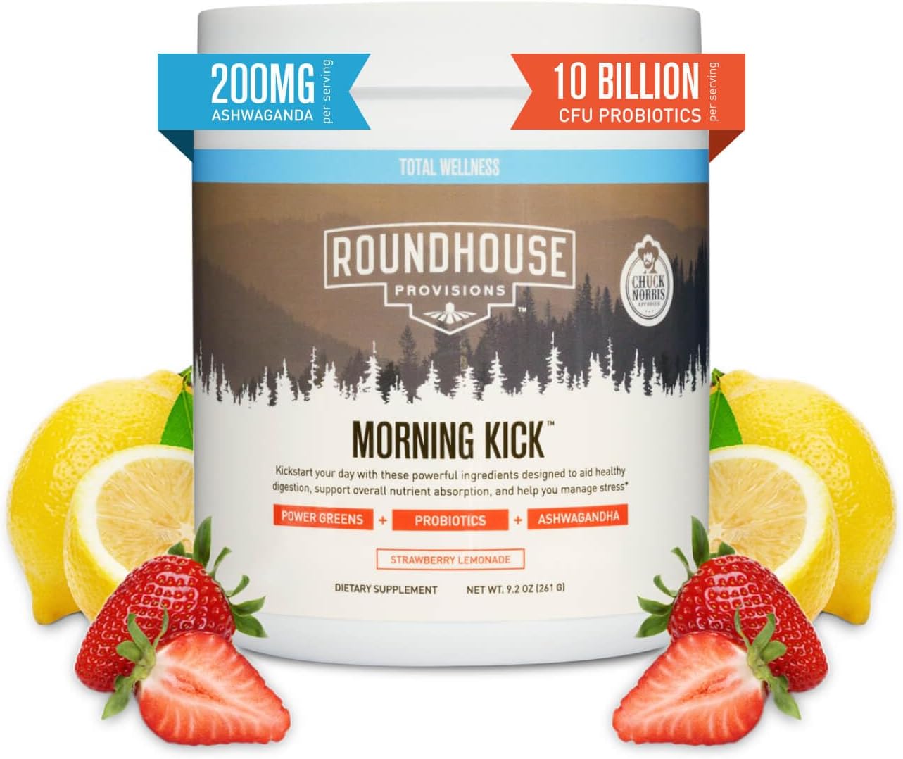 Round House - Chuck Norris Morning Kick - Greens Superfood Powder Supplement with Ashwaganda