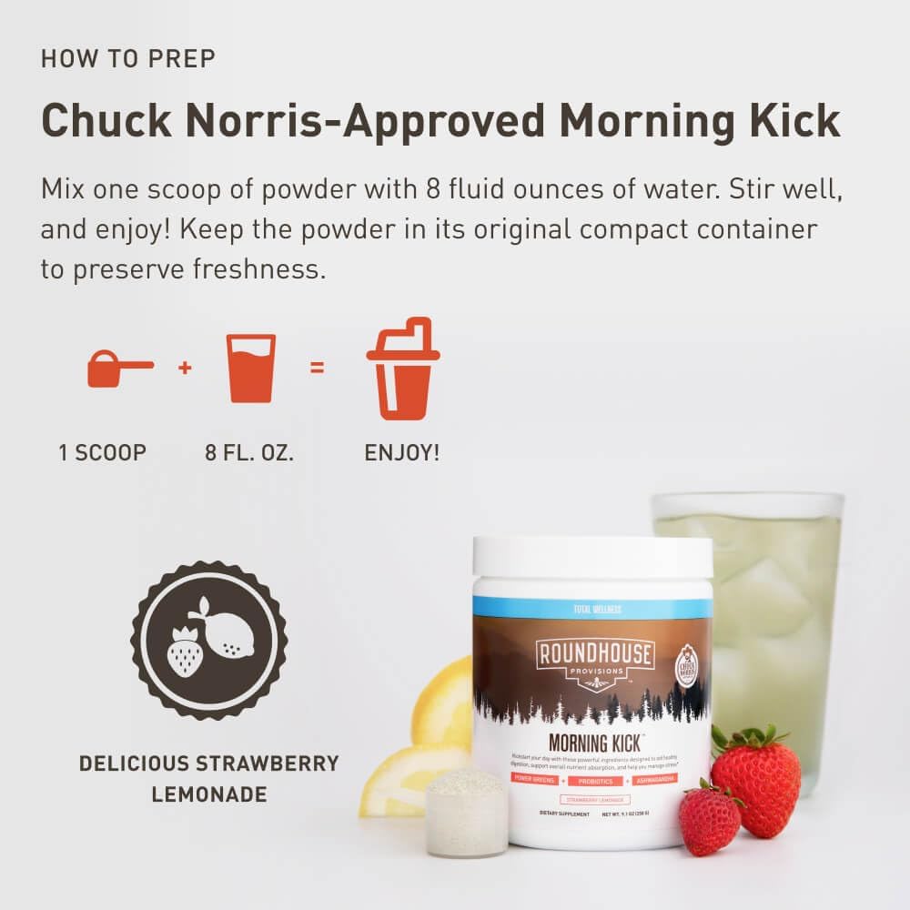 Round House - Chuck Norris Morning Kick - Greens Superfood Powder Supplement with Ashwaganda