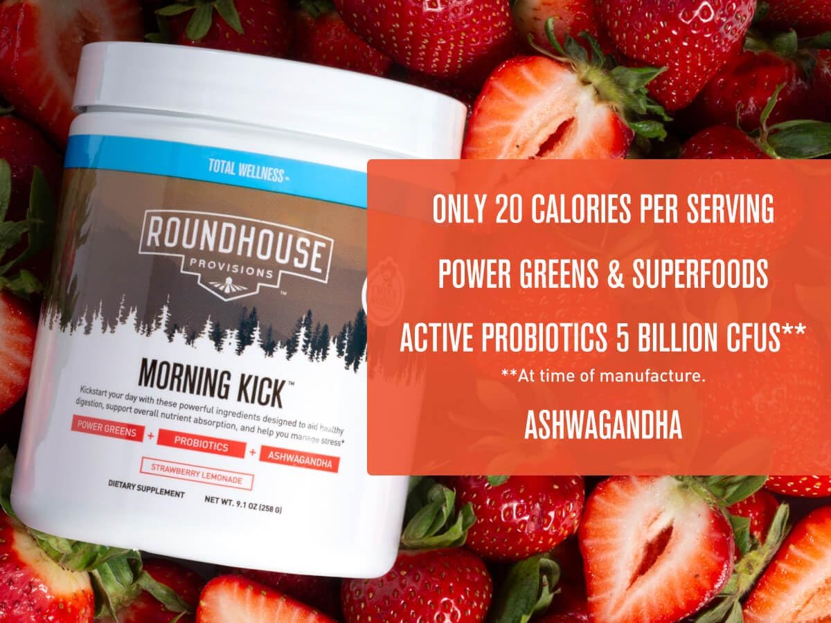 Round House - Chuck Norris Morning Kick - Greens Superfood Powder Supplement with Ashwaganda